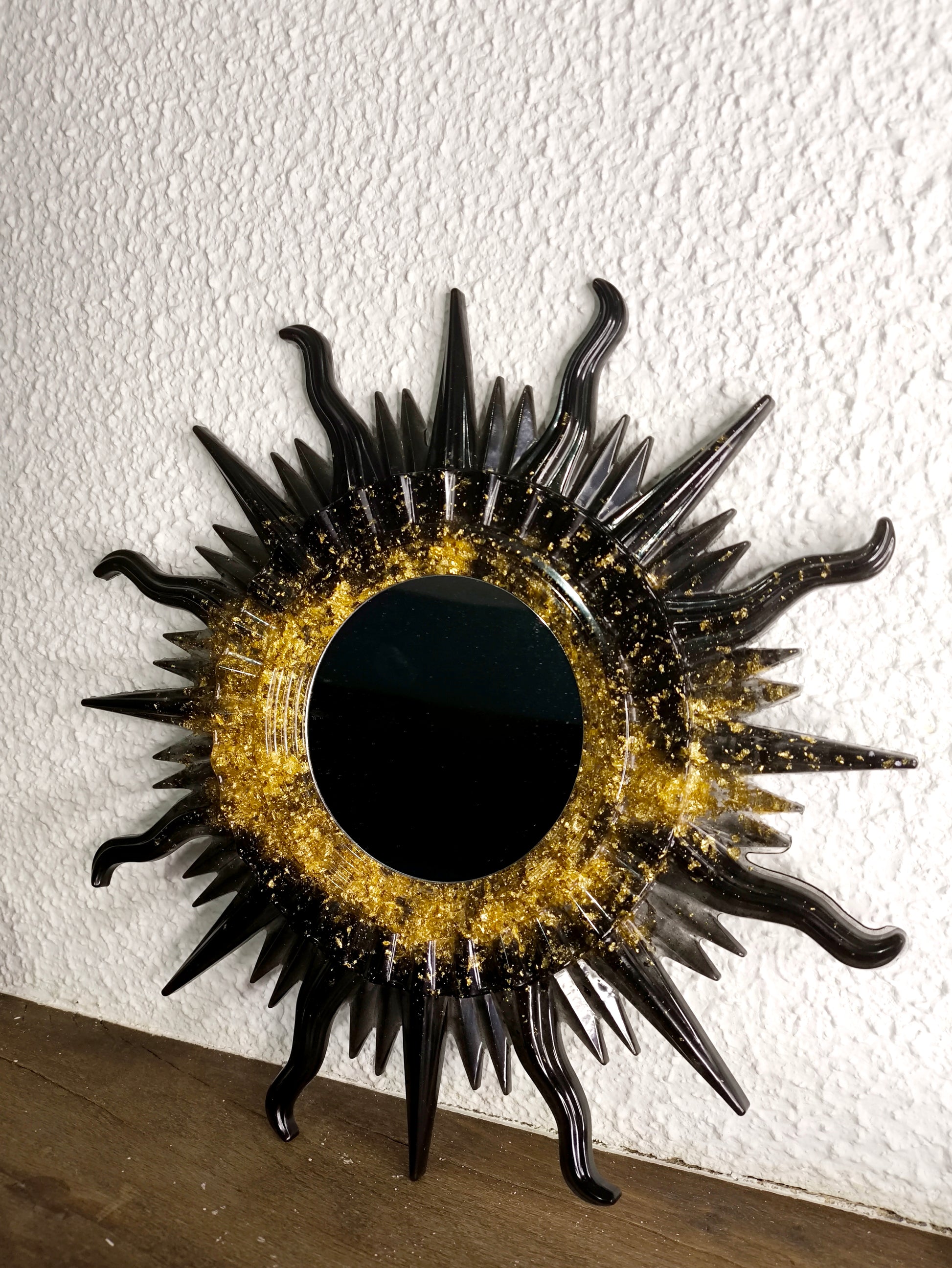 Miroir en résine unique "artisanale" or et noir - L'art à part
