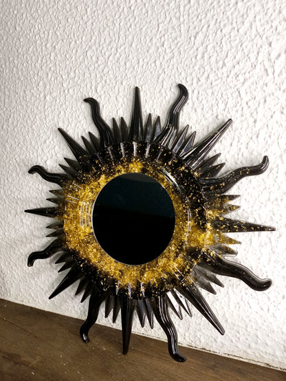 Miroir en résine unique "artisanale" or et noir - L'art à part