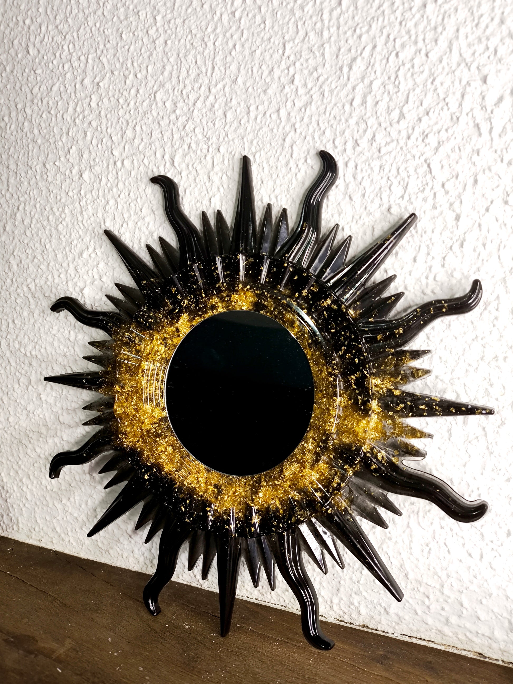 Miroir en résine unique "artisanale" or et noir - L'art à part