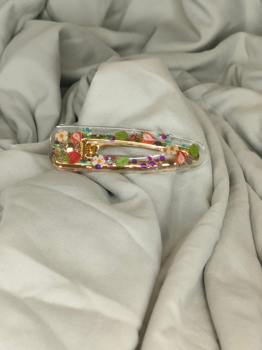 Barrette en résine unique style fruits fleurs - L'art à part